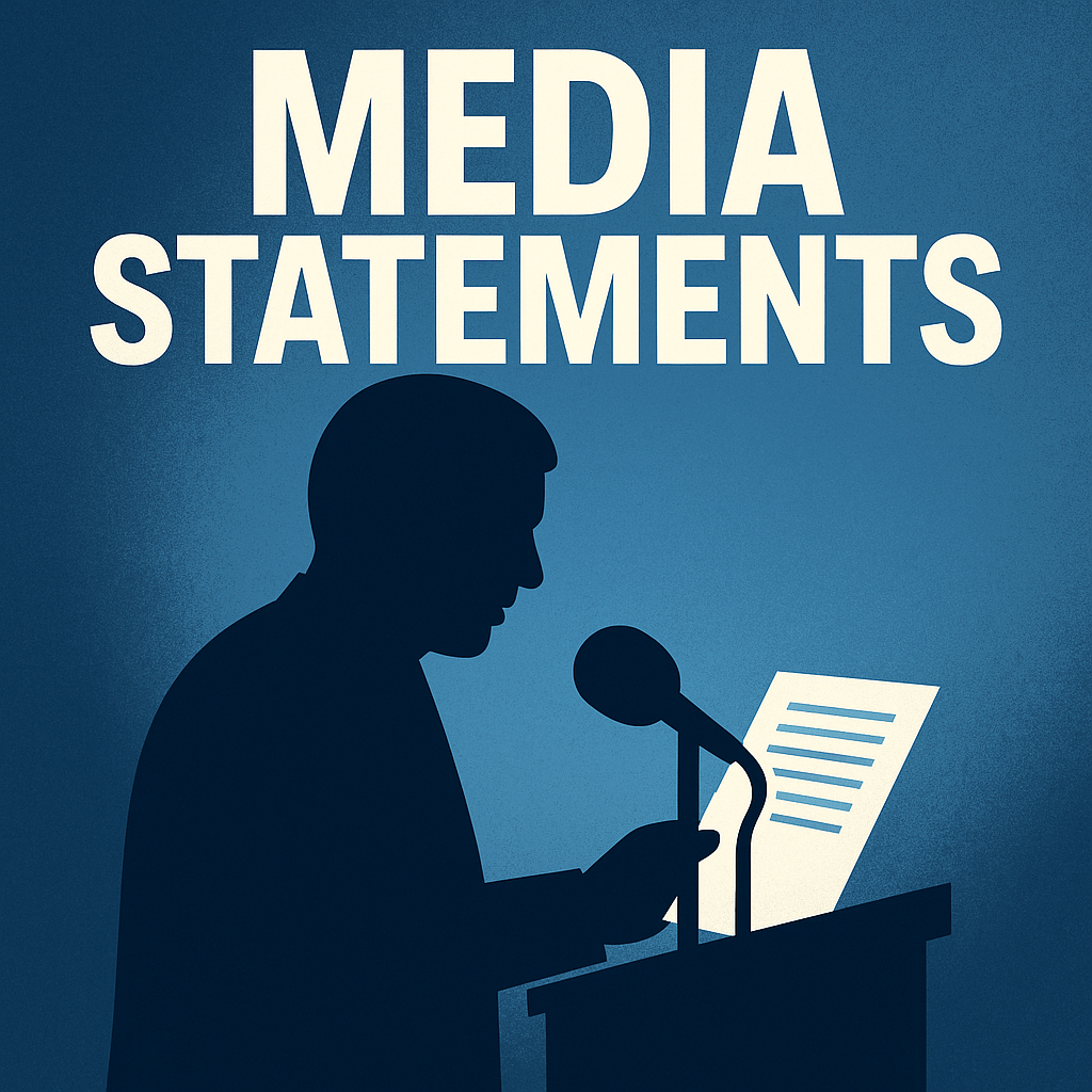 Rupert Lowe speaking into a microphone with a document in hand under the text Media Statements.