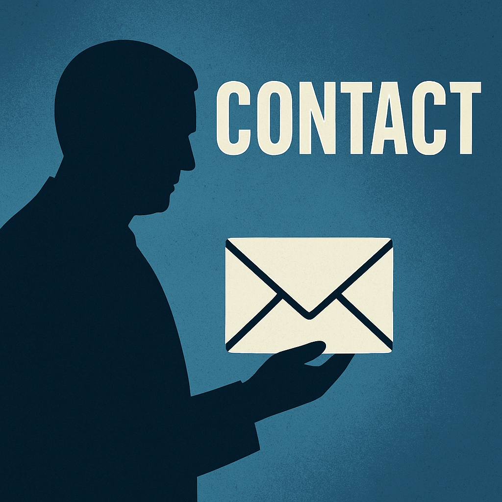 Blue silhouette holding an envelope with the word Contact displayed beside it for Rupert Lowe Facts